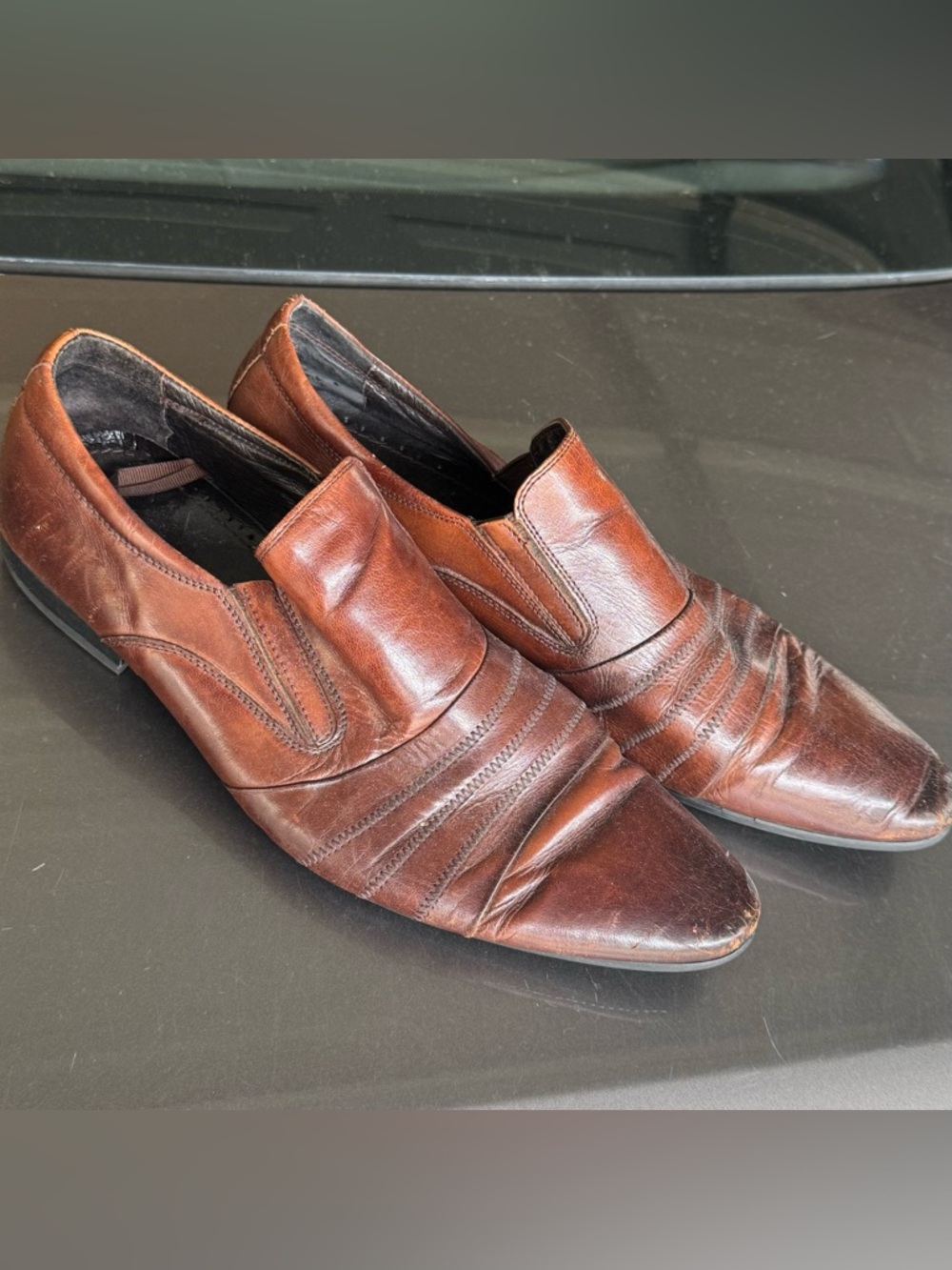 Enzo Feldini - Men’s (Sz 8.5) Brown Leather Slip-On Shoes, Loafers